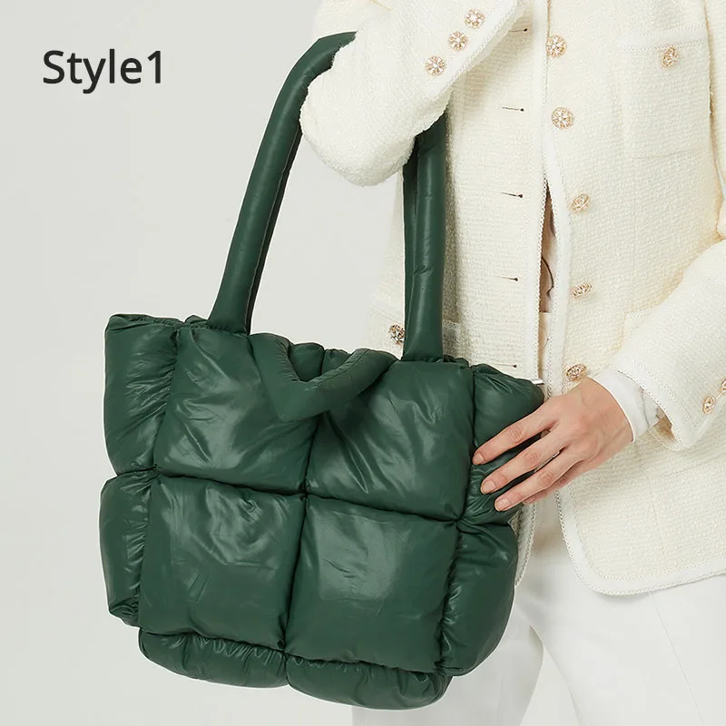 Imagem -02 - Espaço para Baixo Algodão Luxo Designer Bolsa Grande Tote Inverno Novo Macio Acolchoado Bolsas de Ombro para as Mulheres Tendência do Outono Crossbody Bolsa