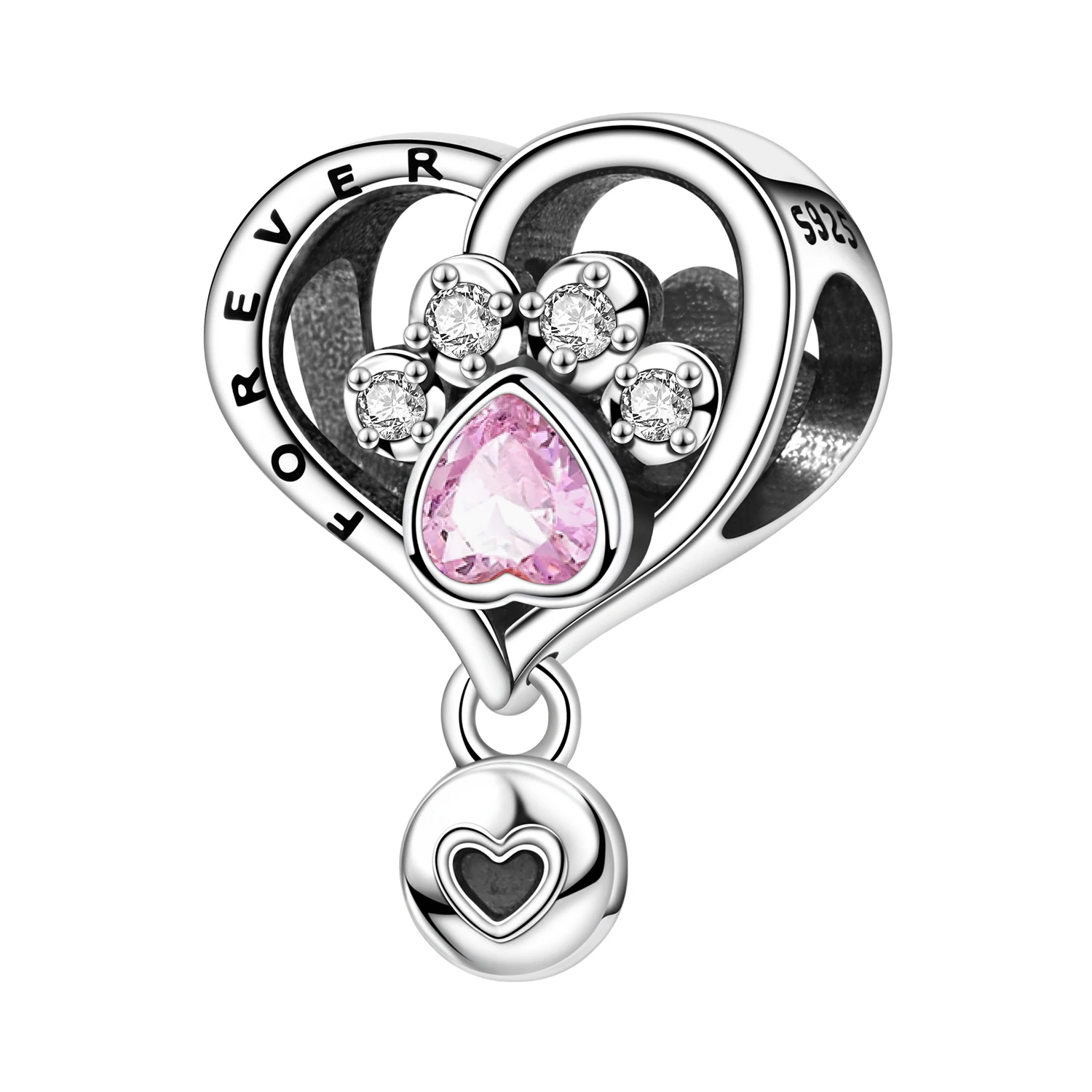 PANPOKI 925 Sterling Silber Rosa Liebes-Tierpfotenabdruck-Anhänger für Armbänder, Halsketten, Charms, Schmuck, Party-Perlen, DIY, exquisite Geschenke
