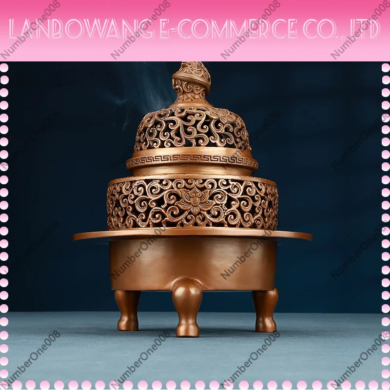 Purple Copper Incense Burner Dragon Lid 3 Legs Censer Set Traditional Handmade Feng Shui Ornament for Home Gift