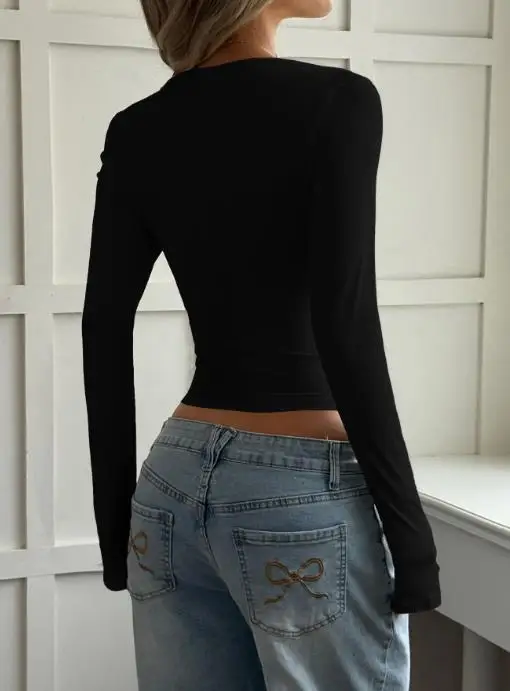 Y2K スパイシーガール長袖デザインベスト Tシャツ女性の秋冬ファッションレトロストリート服