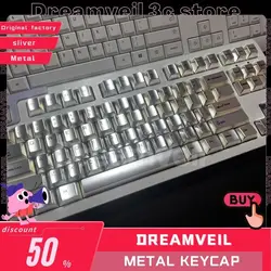 Dreamveil Metal Keycap Set 104Keys Custom Siver Artisan KeyCap Cherry Aluminum Keycaps 80% 100%Mechanical Keyboard Accessories