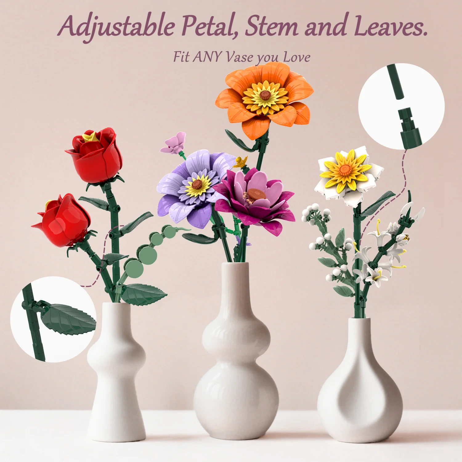 1278 Elementów Klocków Wiosenny Bukiet Kwiatów z Wazą Model Cegiełki Dekoracja na Biurko Zabawki DIY dla Dzieci Prezenty Świąteczne