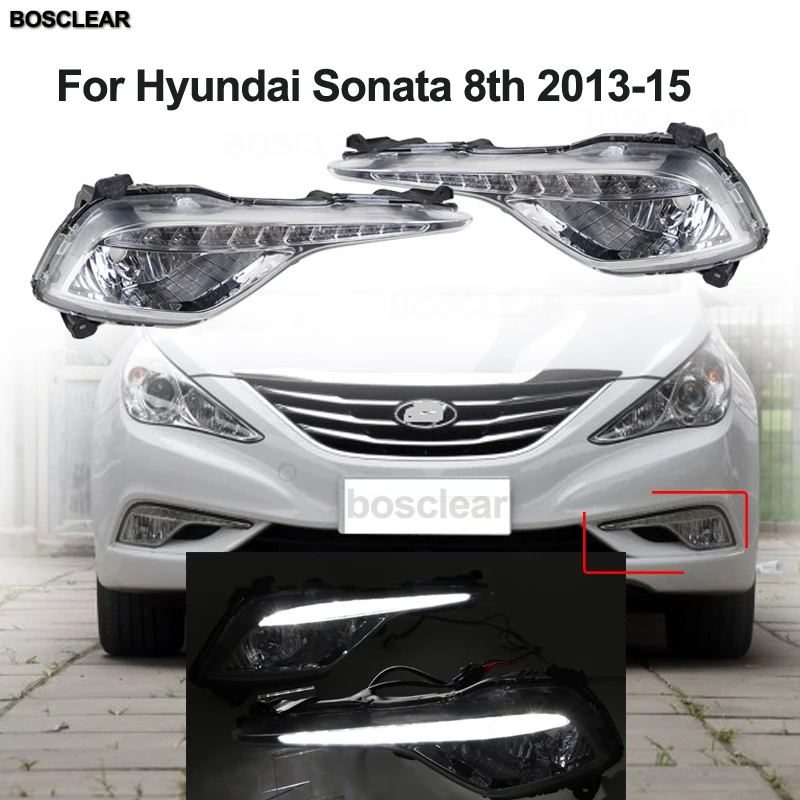 For Hyundai Sonata 8th 2013 2014 2015 2PC LED DRL Daytime Running Light Daylight With Car Front Bumper Grille Signal Accessories