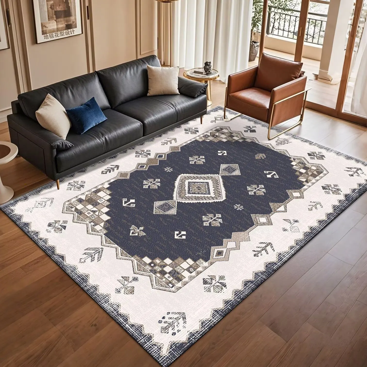 Geometric Block Pattern Carpet With Textured Detail Soft Surface Non Slip Base For Bedroom Lounge Decoration