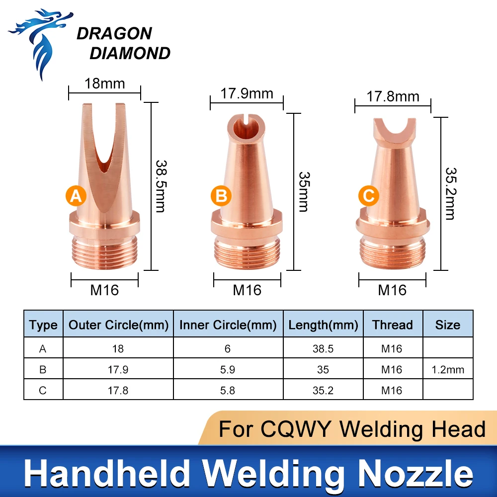 Laser Welding Head Hand-Held Nozzle Copper Thread M16 Wire-Feeding 1.0/1.2/1.6mm Type A-H For CQWY Handheld Welding Head