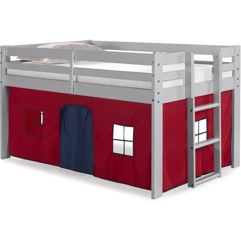 Twin Junior Loft Bed, Dove  Frame and  Bottom Playhouse Tent