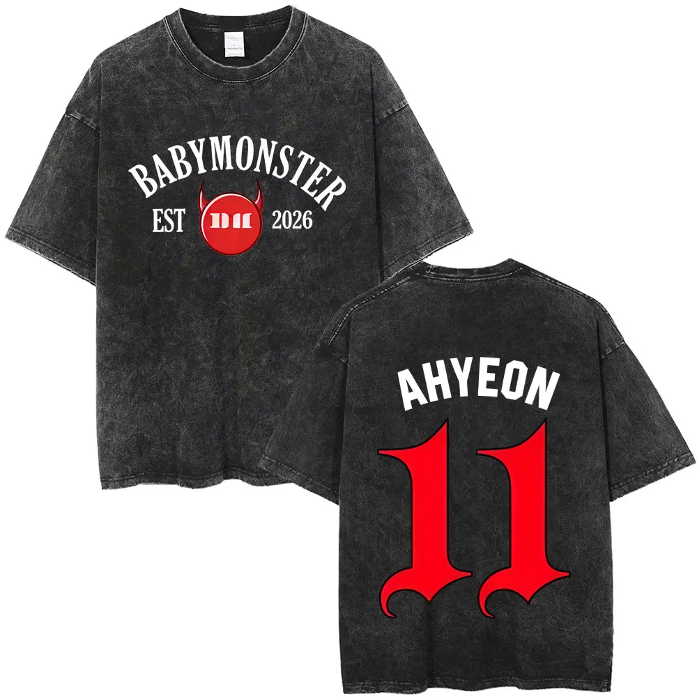 

Babymonster 2026 Vintage Washed T-shirt Ahyeon Asa Rami Rora Ruka Pharita Chiquita T-shirts Men Women Fashion Oversized T Shirts