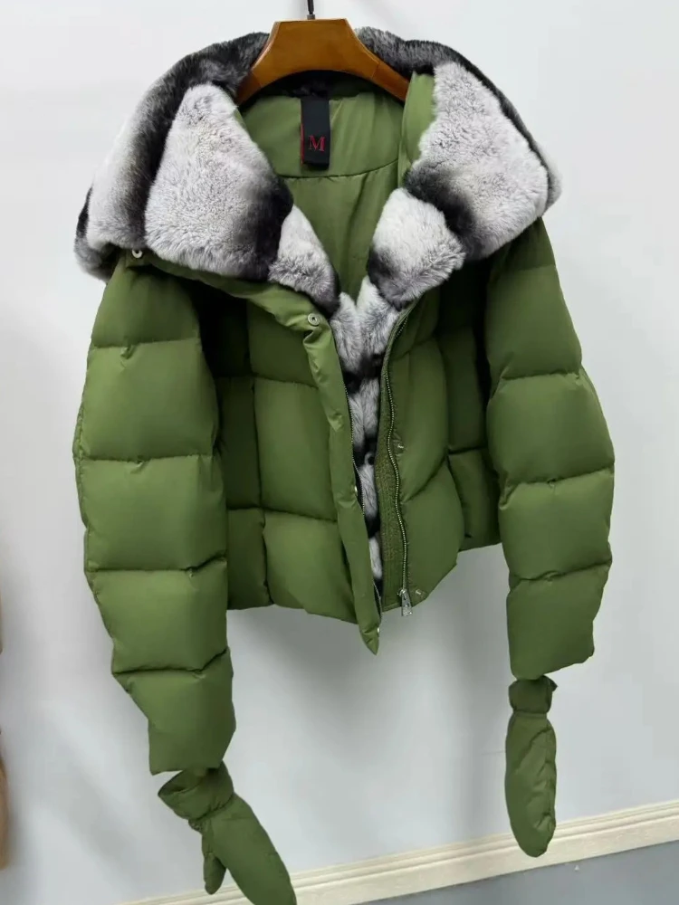OFTBUY Pelz Jacke Warme Natürliche Kaninchen Fell Dicke Dame Winter Unten Jacke Neue Herbst Handschuhe Kleidung Kurze Frauen Gans Unten Mantel