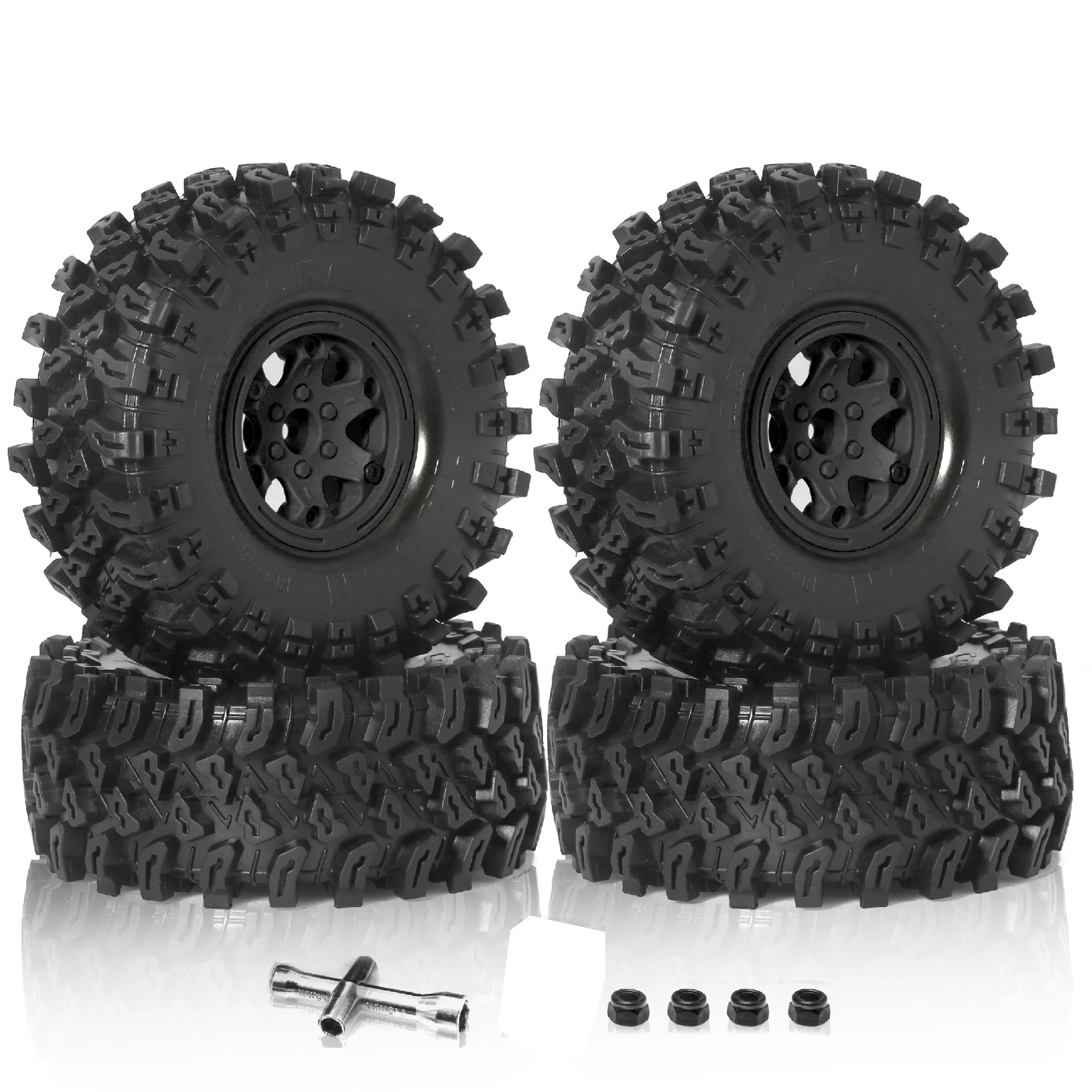 2.2 ビードロック ホイールとタイヤ セット (4 個) プラスチック ホイール オール タイヤ タイヤ。1/10 クローラー車軸 SCX10 90047 D90 TF2 CC01 TRX4 用