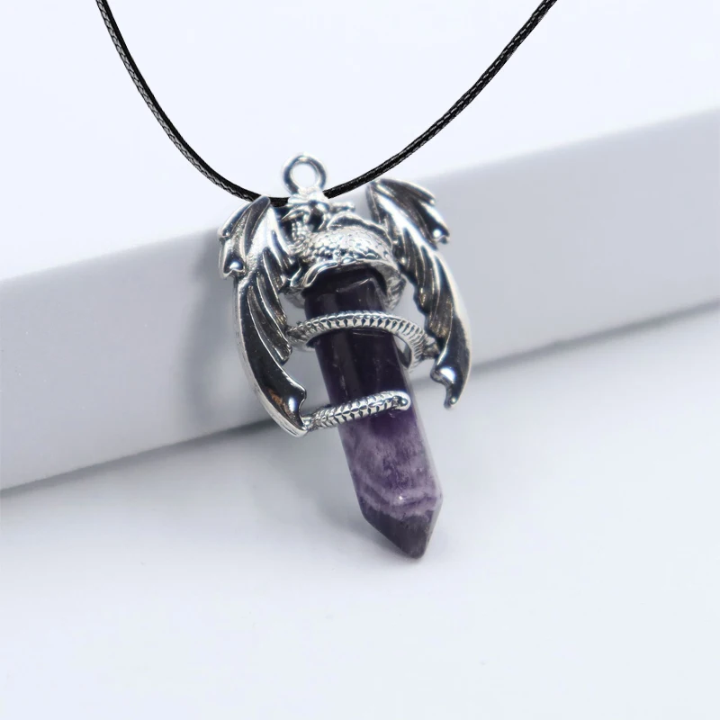 2025, Tier-Drachenmann-Halskette, natürlicher Edelstein, heilender rosa Quarz, sechseckiger Kristall-Anhänger, Vintage-Schmuck für Frauen, Geschenk – Detail 6