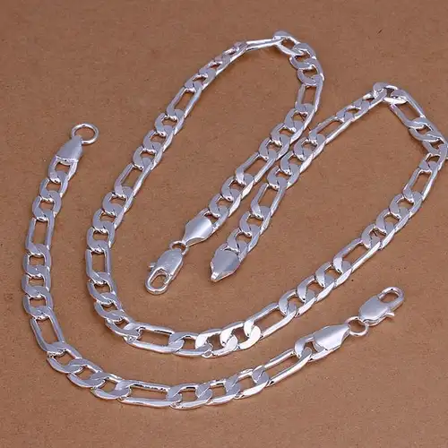 Hot popular 925 Sterling Silver 18K Gold noble 6MM Geometry Bracelets Neckalce Jewelry Sets for Women Men Fashion Gifts Wedding - Image 3