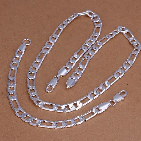 Hot popular 925 Sterling Silver 18K Gold noble 6MM Geometry Bracelets Neckalce Jewelry Sets for Women Men Fashion Gifts Wedding - Image 3