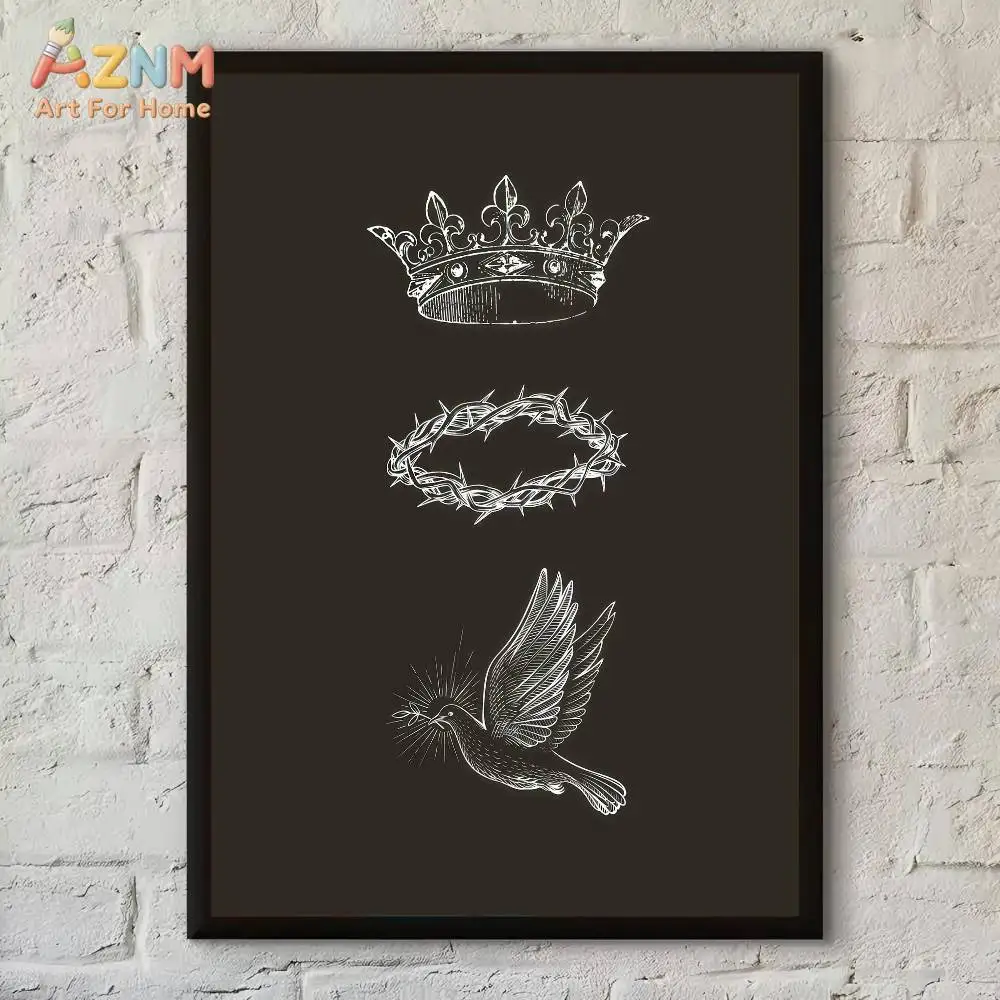 AZNM Minimalist Christian Cross Crown of Thorns Faith Pattern Frameless Canvas Poster Religious Prayer Room Wall Art Decor view 3