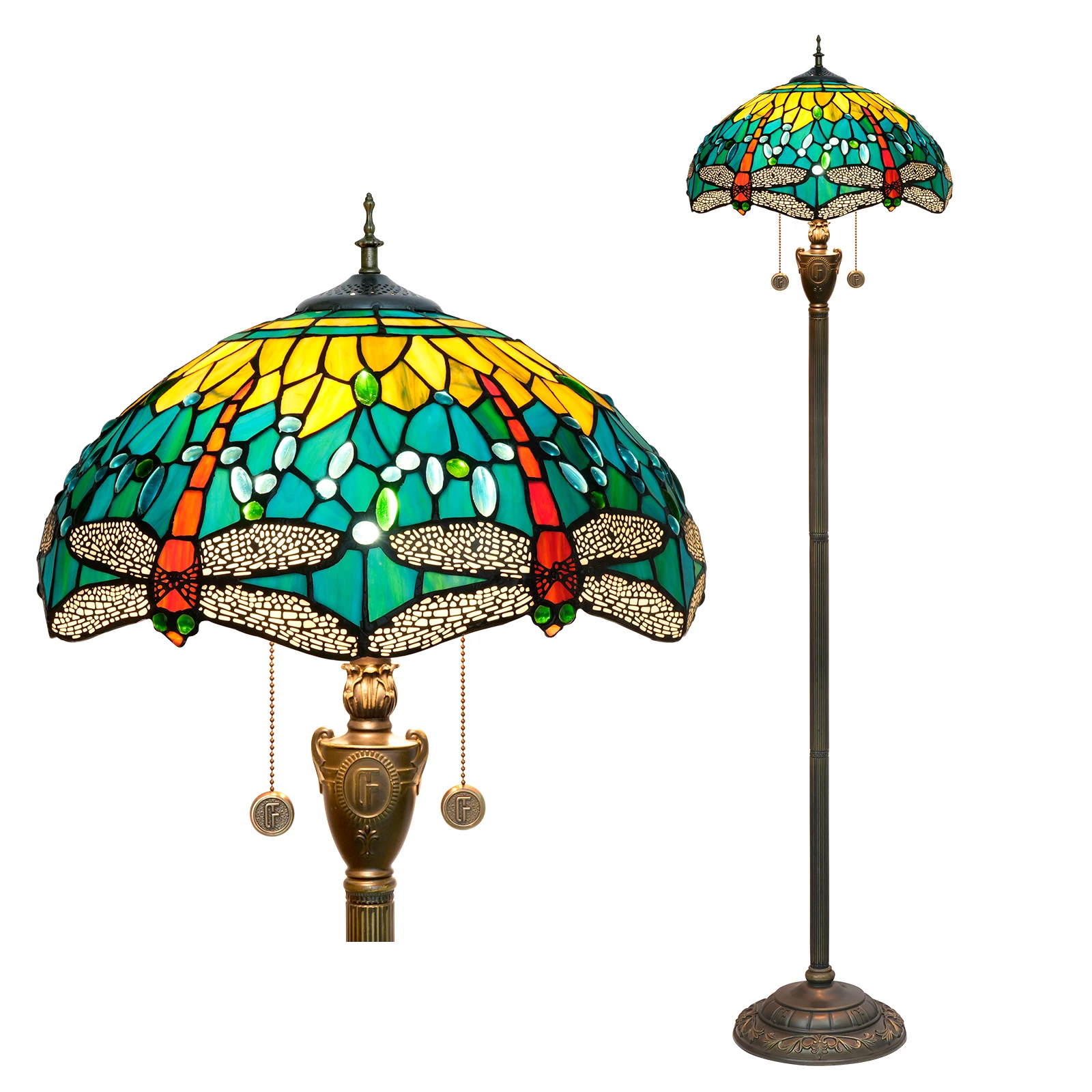 Mid Century Stained Glass Torchiere Floor Lamp User-friendly Lightweight Brass Uplighter Corner Lamp for Bedroom​