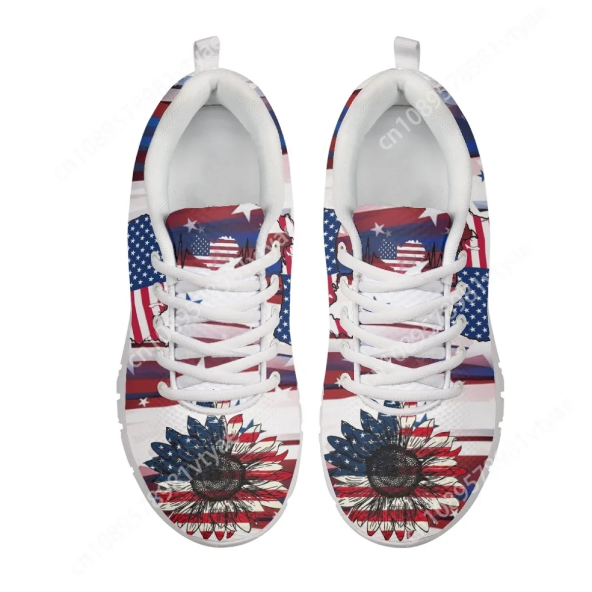 American Independence Day Flag Print Running Shoes for Women Shock Absorption Sneakers Sunflower July 4th Design Flat Shoes 2023