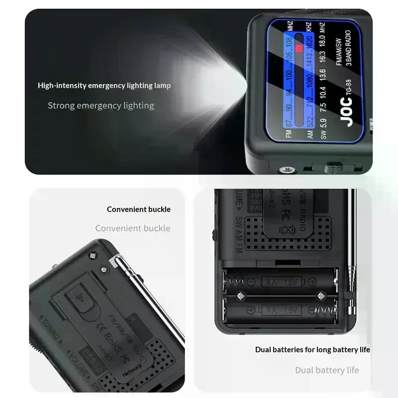 Portable FM/AM/SW Radio Battery FM Receiver Excellent Reception Clear Speaker With 3.5mm Headphone Jack LED Lighting For Elderly