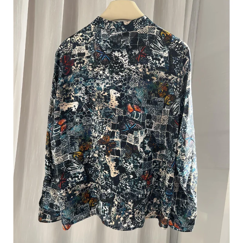 Women Blouse Casual Long Sleeve Shirts Female Button Crew Neck Blouse Ladies New Print Shirt 2025 Tops Viscose