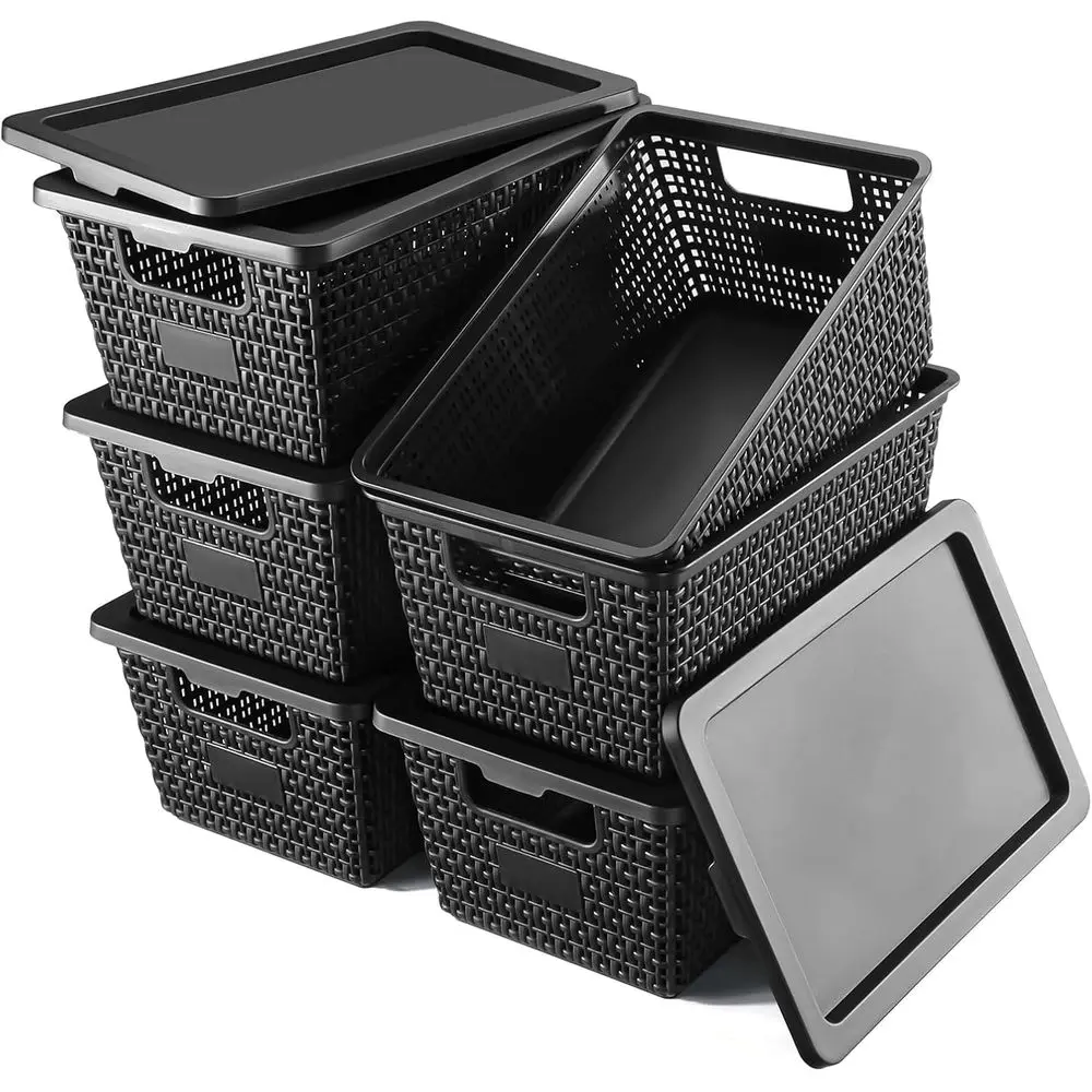 

Штабелируемые контейнеры для хранения с крышками для дома, офиса и класса, 6 контейнеров для организации