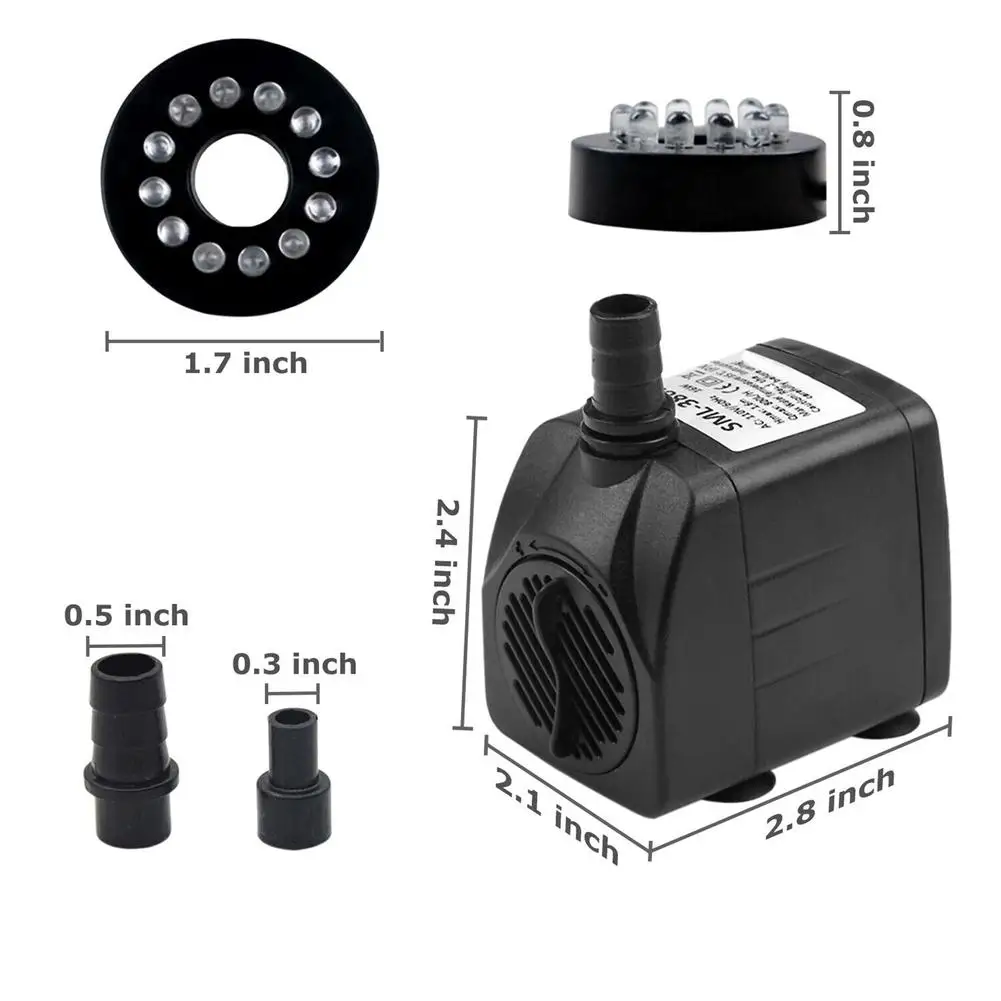 Submersible Water Pump With 12 Led 15w Lights Noise Reduction For Fountain Swimming Pool Pond Tank