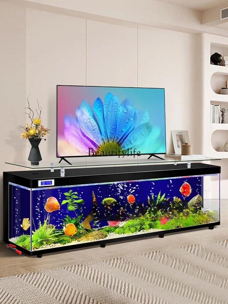 

FG26TV Cabinet and Tea Table Integrated Ultra-White Glass Floor Home Large Ecological Aquarium