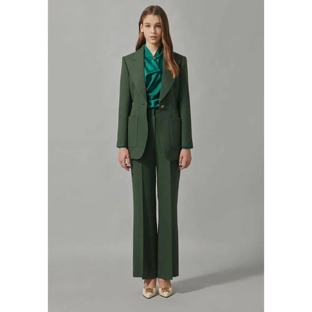 High Quality Green Suits for Women Single Breasted 2 Pieces Jacket Pants Female Clothing Smart Office Banquet Lady's Costume