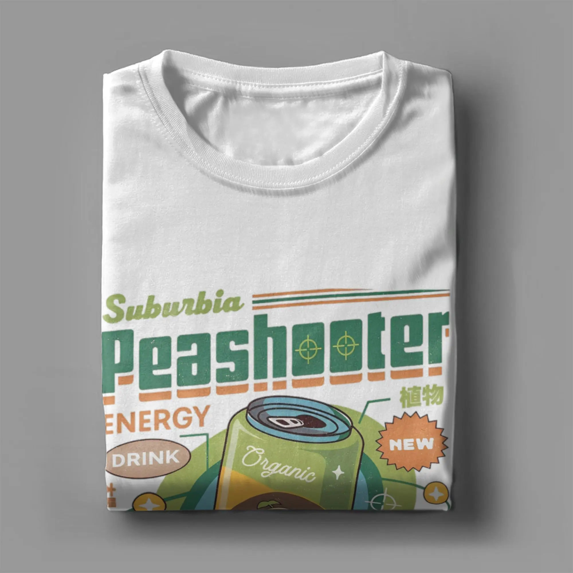 تي شيرت رجالي نباتات ضد الزومبي Peashooter مشروب الطاقة الجدة القطن تيز قصيرة الأكمام لعبة فيديو تي شيرت الملابس المطبوعة