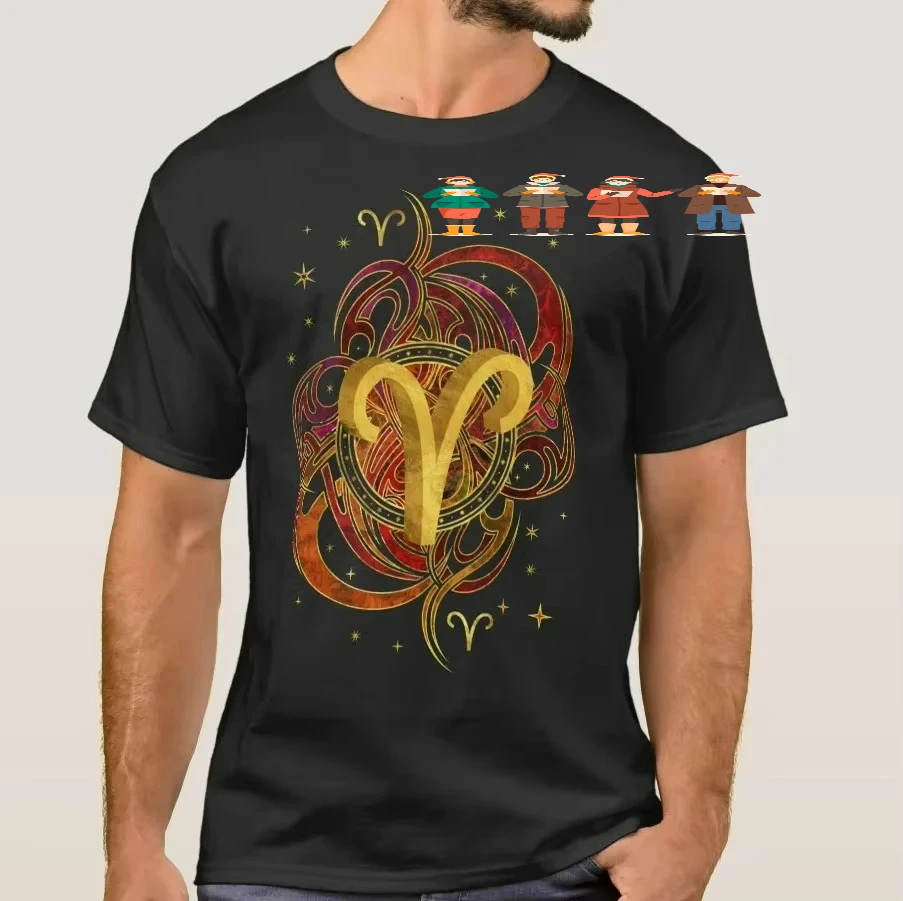 Fashion Aries Zodiac Sign Fire Element T-Shirt 100% Cotton O-Neck Summer Short Sleeve Casual Mens T-shirt Size S-3XL