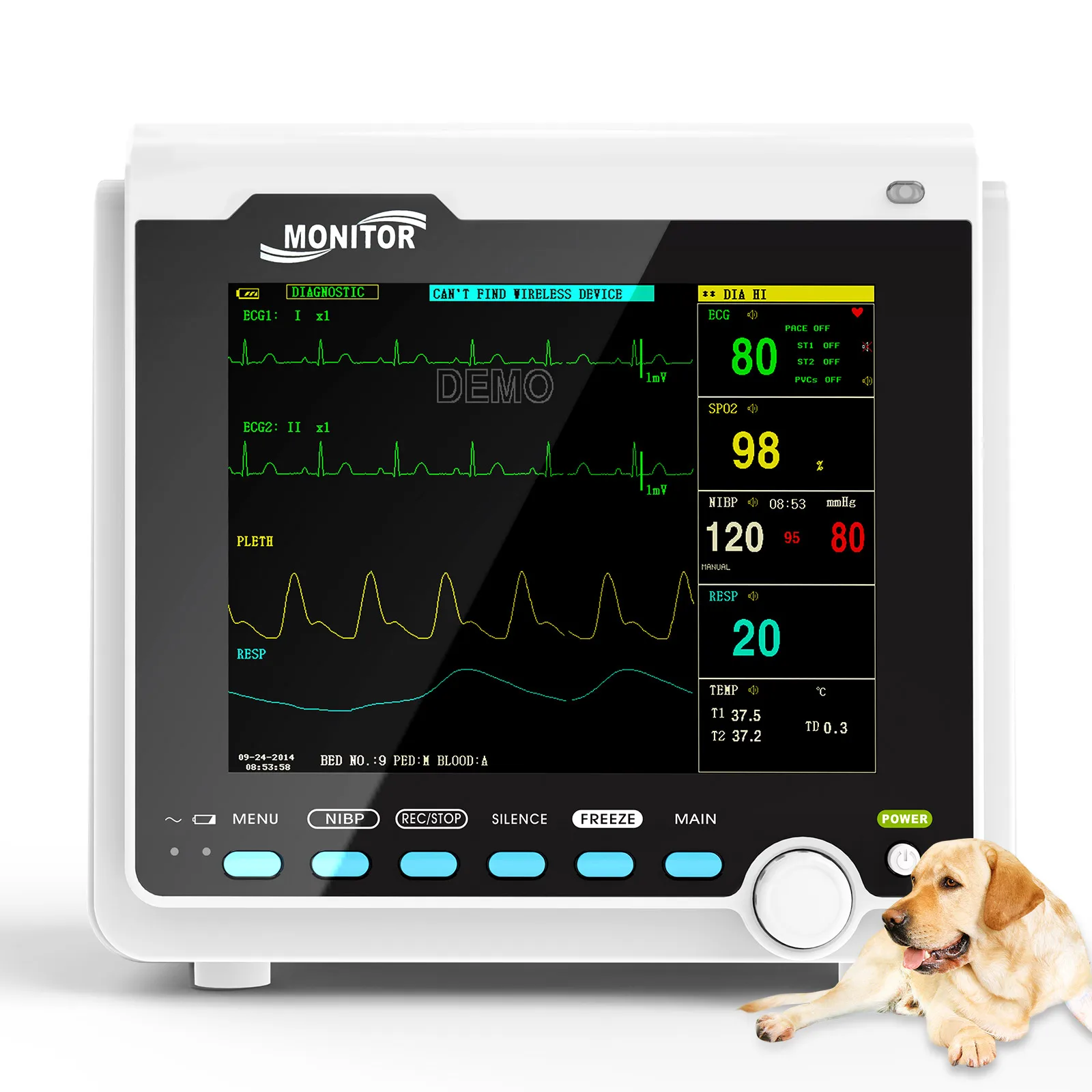 CONTEC-Moniteur patient vétérinaire VET portable, moniteur de signes vitaux, ECG, NIBP, RESP, éventuelles Nings, PR TEMP, option imprimante et Etco2, 8 pouces