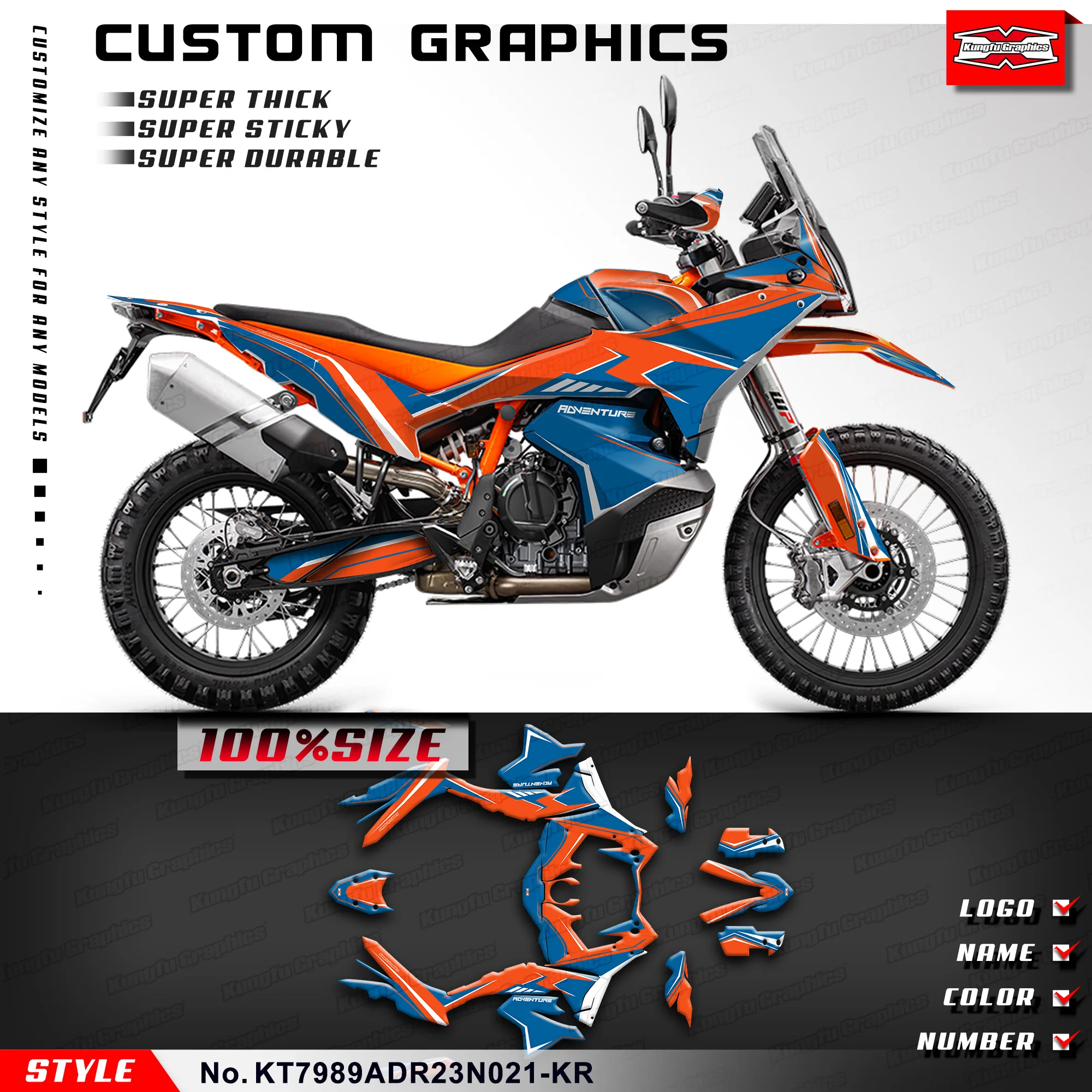 KUNGFU GRAPHICS Stickers Complete Adhesive Decals for KTM 790 890 Adventure R ADV R 23 24 25 26, Restyle, KT7989ADR23N021-KR