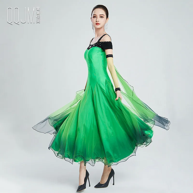 2026 Woman Modern Dance Dress New Gradual Color Dress Ballroom Dance Waltz Performance Dress Large Swing Dress 20462