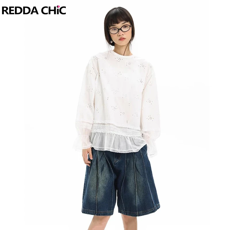 REDDACHiC Women's Pleated Bermuda Pants Denim Shorts Do Old Low Waist Knee Long Wide Leg Jeans Jorts Retro Summer Everyday Wear