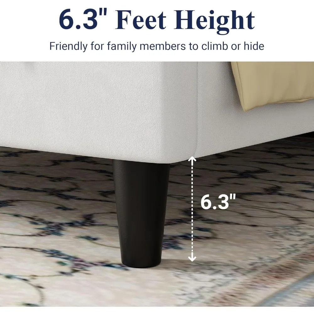 إطار سرير كامل من Allwie/إطار سرير منجد مخملي مع لوح رأسي معنقدة بقناة عمودية/شرائح خشبية قوية/إطار سرير بمنصة