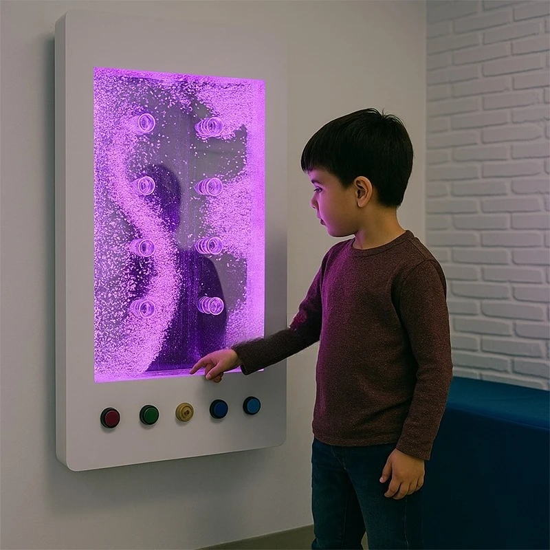 Interactive bubble wall panels engage in sensory play to soothe children with autism and ADHD
