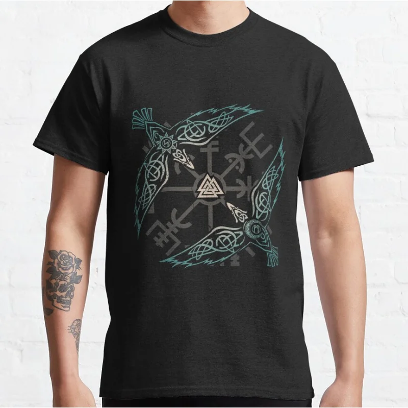 

Raven Hugin and Munin Celtic in Norse Mythology Nordic Runes Viking Gift T-Shirt Walhalla Graphic clothes Large size tops