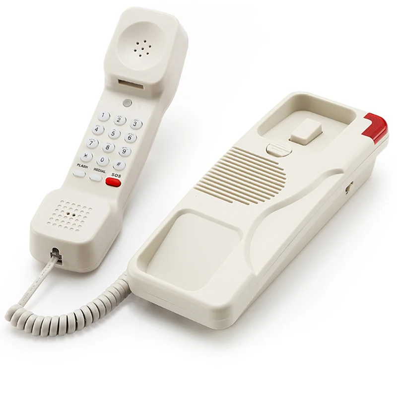 Corded Phone Trimline with SOS Emergency Button, Adjustable Ringer Volume, Wall Mountable American Telephone, White, Black