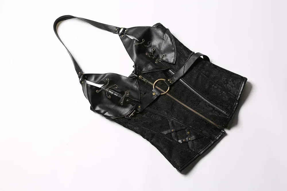 مشد نسائي مقاس كبير من الجلد Steampunk من الجلد فوق الصدر بوستير توب القوطية القراصنة خمر سخرية الباسك زي الملابس الداخلية كورستيت