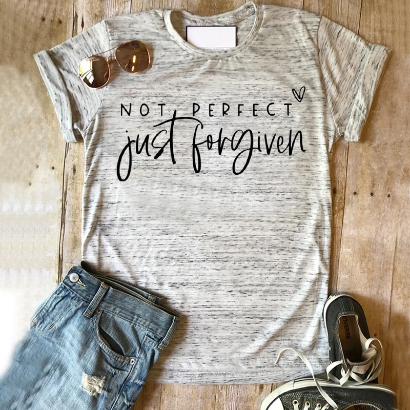 Not Perfect Just Forgiven Christian Tees Christian T-Shirts Religious Shirts for Women Jesus Clothing Inspirational Graphic Tee