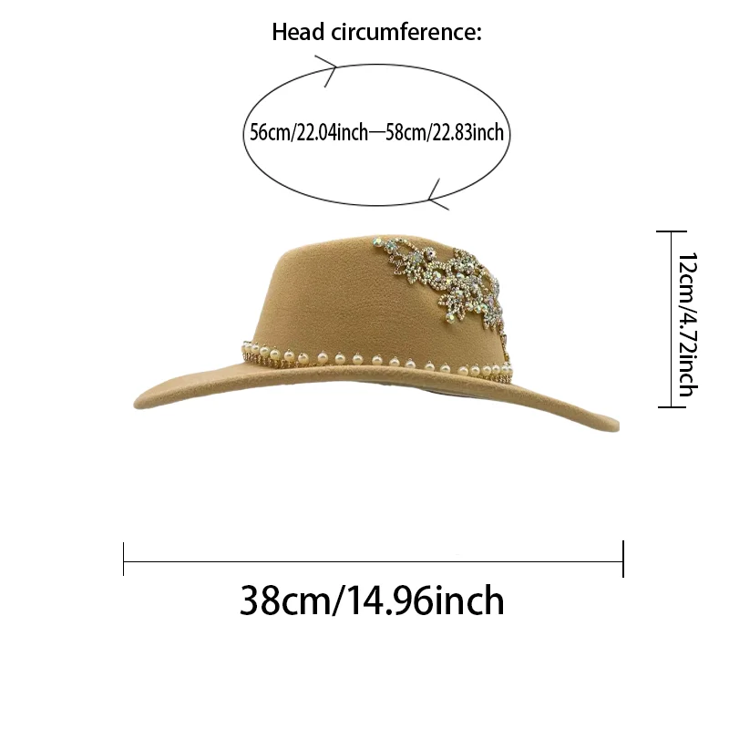 HongLuan Khaki Disco Kostüm Hut Erwachsene, Cowboyhüte Strass für Frau, Cowboy Cosplay Damen Accessoires & Cowgirl Cap