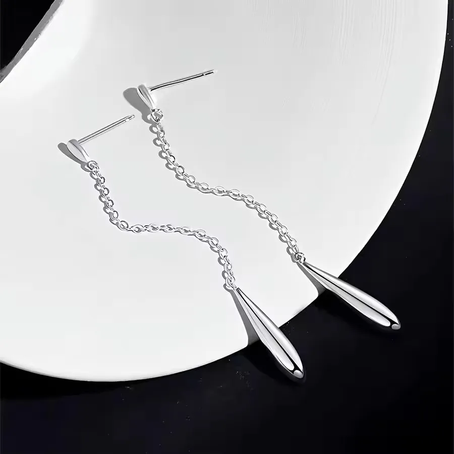 Sam Panda 925 Sterling Silver Earrings For Women Trendy Waterdrop Long Tassel Earring Jewelry Prevent Allergy Party Accessories