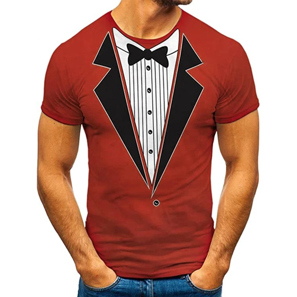 Men's Graphic Tee Tuxedo Shirts Short Sleeve T shirt 3D Print Round Neck Shirt Exaggerated Basic Daily Black White Clothing