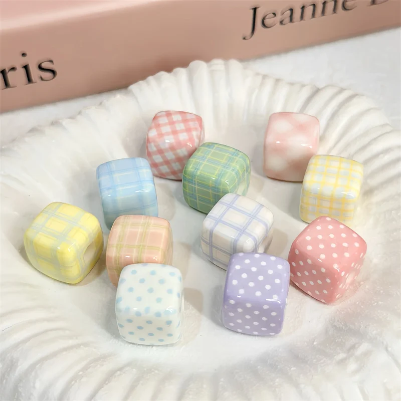 14MM Acrylic Grid Dot Shaped Square Beads Loose Spacer Beads Handmade DIY Making Bracelet Necklace Crafts Accessories