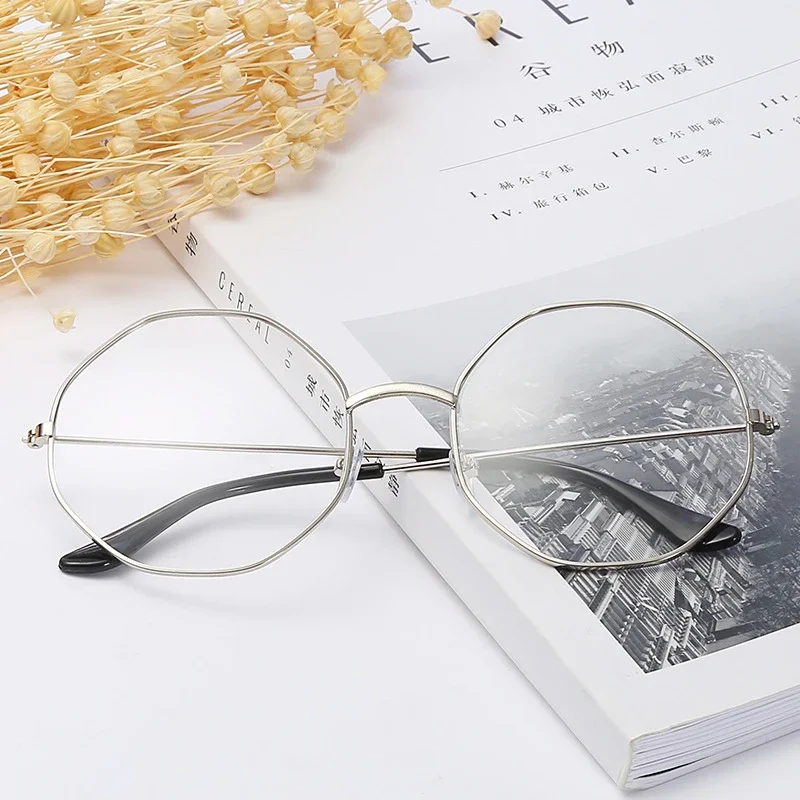 

Vintage Anti Blue light Glasses Frame Round Lens Myopia Optical Mirror Simple Metal Women Men Transparent Eyewear Frames