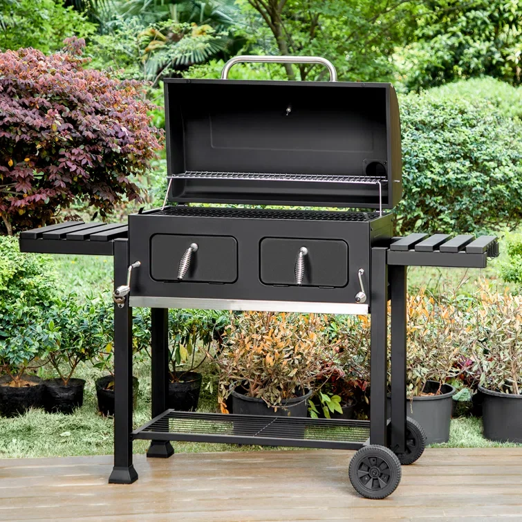 For Outdoor charcoal grill with two folding side tables