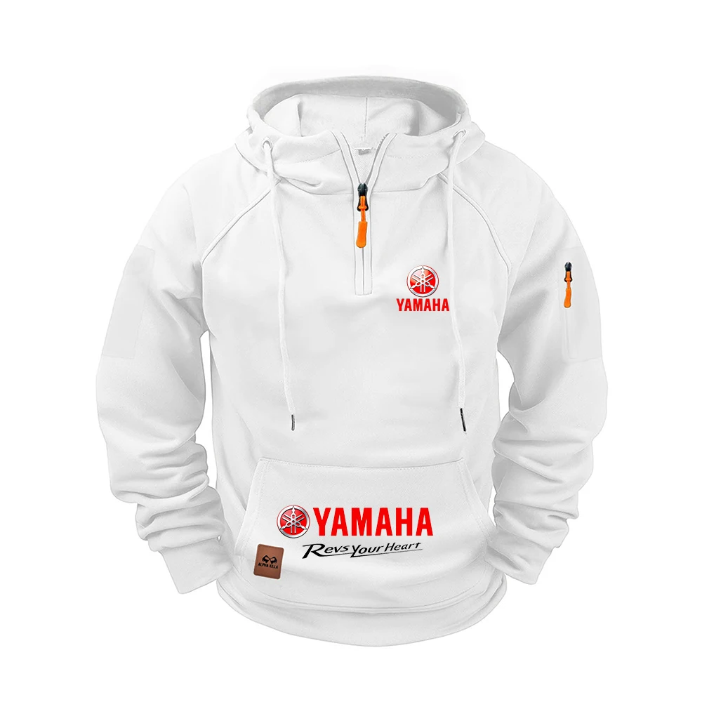 

New Yamaha multi-pocket zipper fleece drop-shoulder hooded sweater, men's and women's plus-size loose pullover fashion sweater