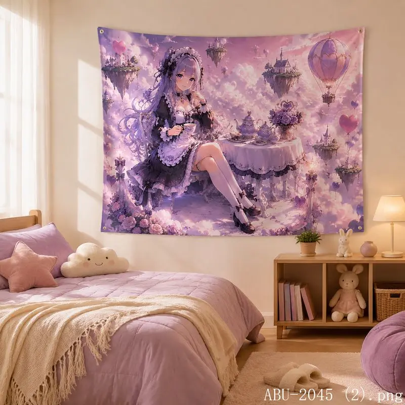 VIKAMA Pastel Galaxy Anime Girl Tapestry, Soft Dreamy Aesthetic Wall Hanging, Decor for Teen Dorm Bedroom Otaku Home