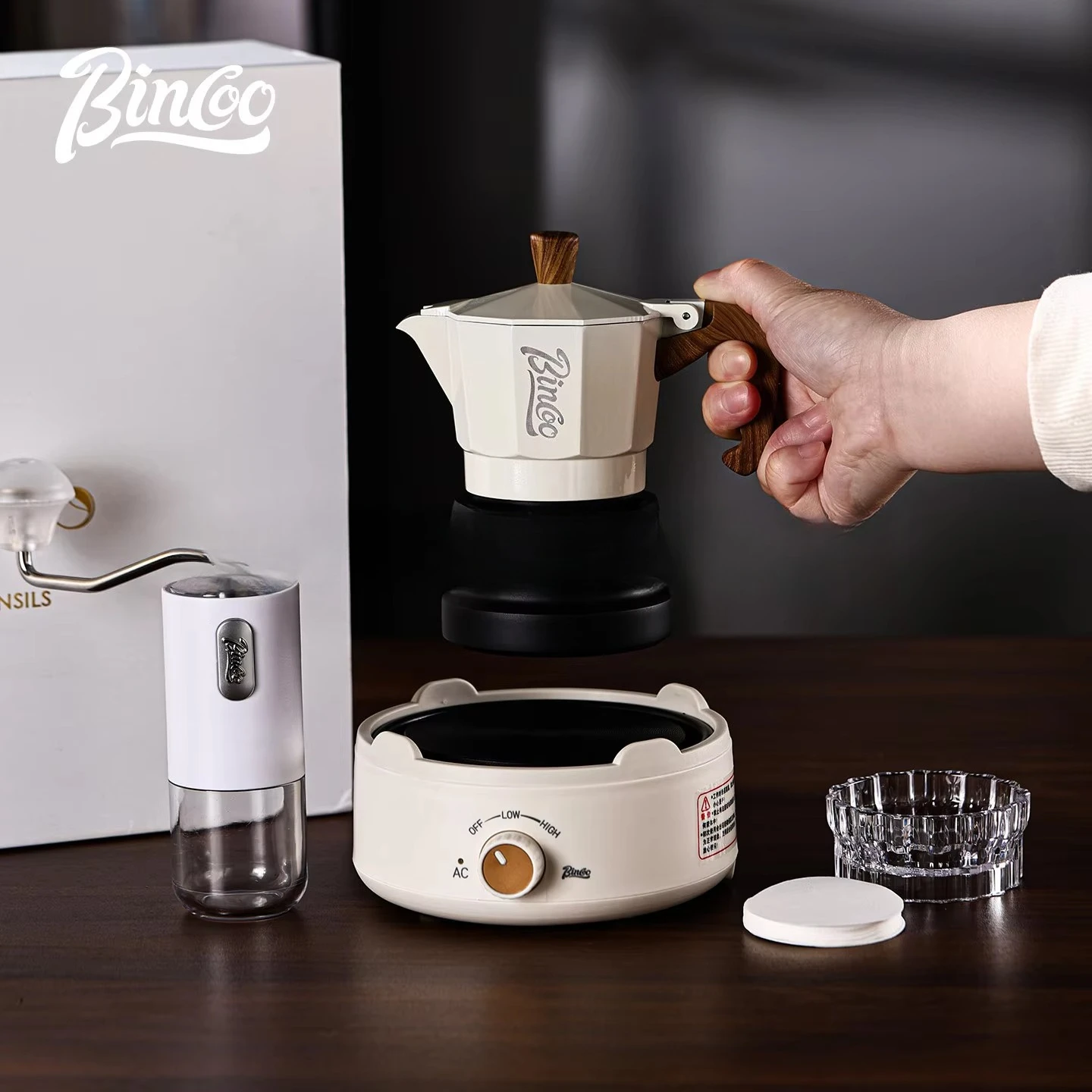 b3+  three-valve moka pot set - year of the horse gift box - italian style hand-crank coffee maker