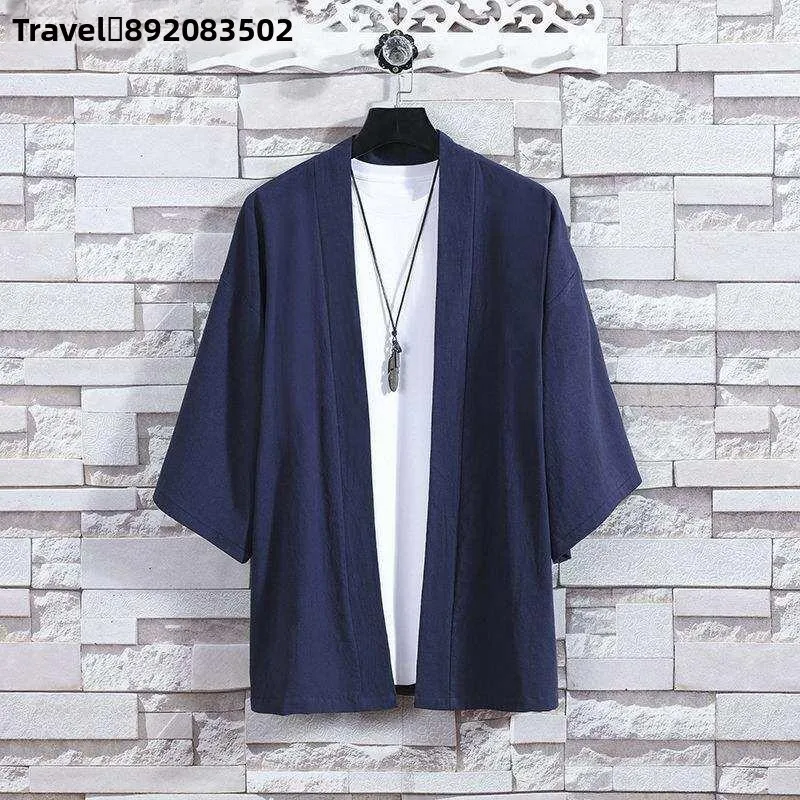 

Summer Thin Cotton Linen Men's Windbreaker Daoist Robe Half Sleeve Tang Costume Ancient Tea Clothing Resident Zen Outerwear