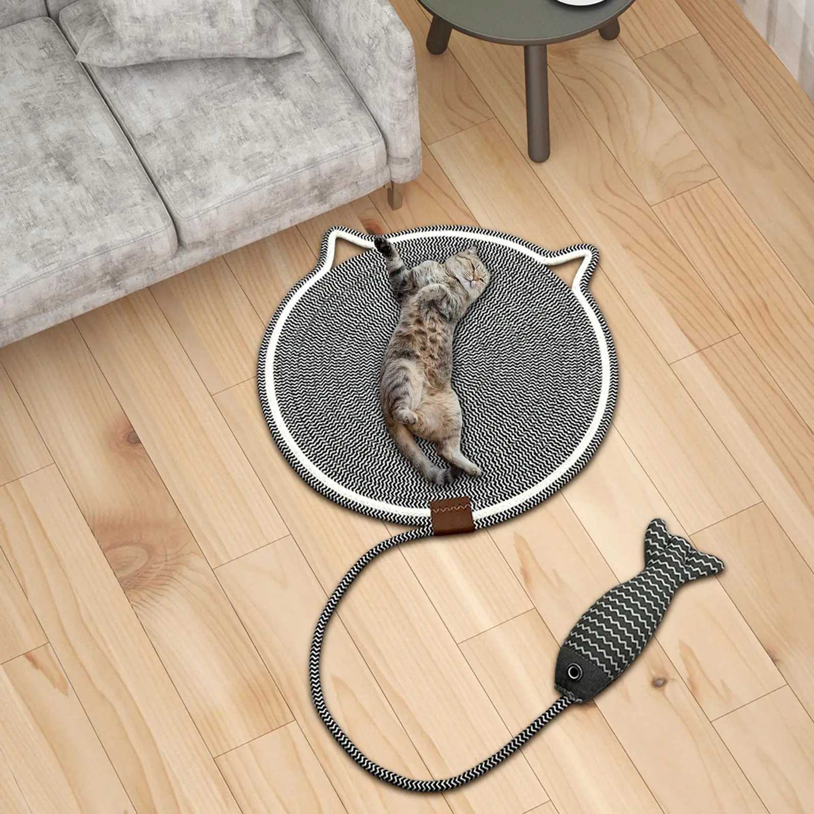 Cat Scratching Mat for Indoor Cats with Interactive Ball Toy Non Slip Cotton Rope Pad Protect Furniture Floor