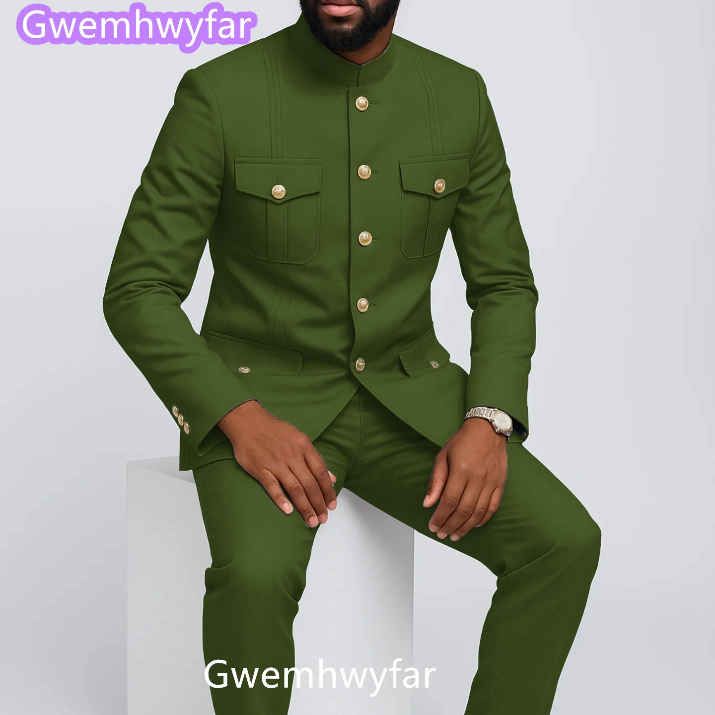 Gwenhwyfar السماء الزرقاء الرجال الدعاوى الصيف قصيرة الأكمام دعوى زر واحد الوقوف التلبيب سليم صالح حفلة موسيقية شارع العليا اليومية رجل غير رسمي مجموعة