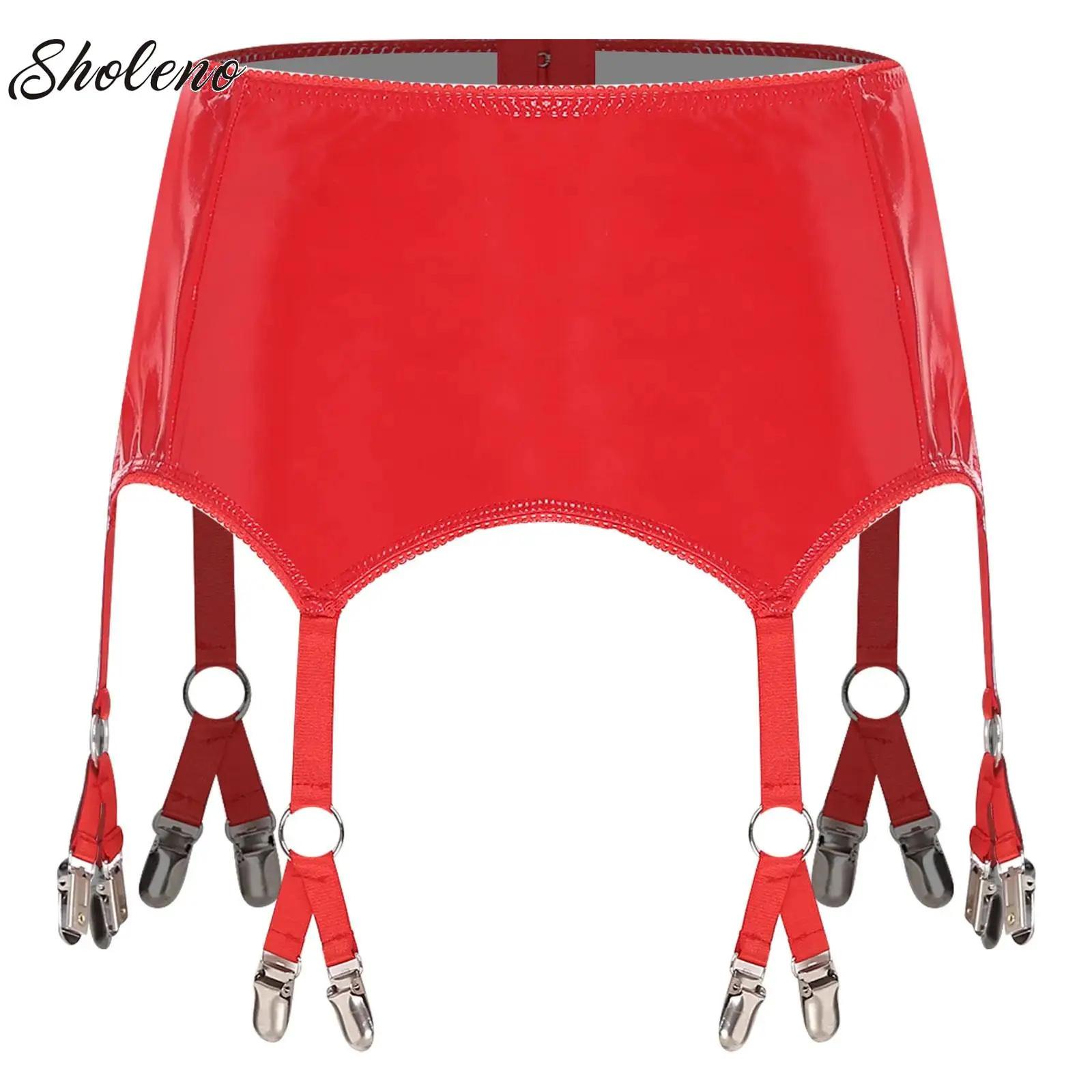 المرأة الأربطة الحمالة حزام التنانير السيدات نظرة الرطب التنانير الصغيرة لامعة بولي الأربطة الأربطة مع مقاطع معدنية كلوبوير زي الملابس الداخلية